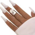 Bague large minimaliste en acier inoxydable argenté avec petit pendentif rond - Bague avec Pendentif Disque Rond / Argent