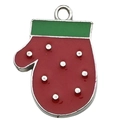 Colgante de guante de Navidad rojo en esmalte para creación de joyas DIY - Mitón de Navidad Rojo (12636)