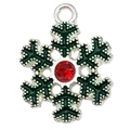 Colgante de copo de nieve de esmalte verde con gema roja para joyas de Navidad - Copo de Nieve Verde Plateado Brillante