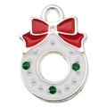 Colgante corona de Navidad plateada con lazo rojo y cristales verdes para DIY - Corona Blanca Plateada Brillante