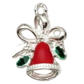 Colgante campana de Navidad con lazo rojo y acebo en acabado plateado para joyas - Campana Roja Plateada Brillante