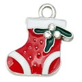 Colgante calcetín navideño con esmalte rojo y cristales para creación de joyas - Estilo Calcetín de Navidad
