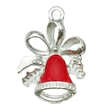 Colgante de campana de Navidad plateada con lazo de esmalte rojo y acebo - Estilo de Campana Roja
