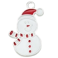Colgante de muñeco de nieve de aleación con esmalte blanco y gorro rojo de Navidad - Estilo Muñeco de Nieve Redondo