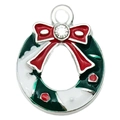 Colgante de corona navideña plateada con lazo rojo y cristal para pulseras DIY - Estilo Corona de Navidad