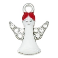 Colgante de ángel plateado con esmalte blanco y alas de strass brillante para joyas DIY - Estilo Ángel