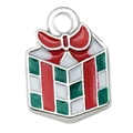 Colgante de caja de regalo de Navidad con lazo rojo y esmalte para pulseras DIY - Estilo Caja de Regalo Pequeña