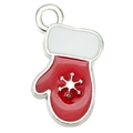 Colgante de guante navideño en aleación esmaltada roja y blanca con detalle de copo - Estilo Guante