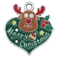 Colgante navideño de corazón, esmalte verde con reno y texto de Merry Christmas - Estilo Reno Corazón