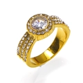 Luxurious 18k gold plated titanium steel ring with large round zircon and pavé setting - US 6 / Gold White Zirconia