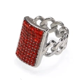 Detailed macro view of cuban link ring with rectangular red zircon paved setting - US 6 / Steel Red Zircon