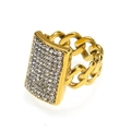 Detail of gold Cuban link ring with rectangular micro-pave cubic zirconia setting - US 6 / Gold White Zirconia