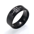 Bague en acier titane noir brossé avec croix sertie de pierres pour hommes et femmes - US 7 / Noir