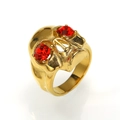 Gothic punk skull ring in gold plating with red rhinestone eyes and polished finish - US 7 / Gold