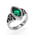 Vintage stainless steel ring featuring a marquise-cut green gemstone and Celtic knots - 7 / Silver With Green Zircon