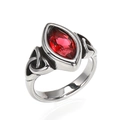 Detailed macro of a vintage punk titanium steel ring with marquise-cut red gemstone - Size 7 / Steel Color with Rose Red Zirconia