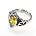 Detail of silver steel ring with yellow marquise cut stone and Celtic knot patterns - 7 / Steel Yellow Zirconia