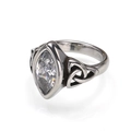 Detail of vintage steel ring with marquise-cut clear gemstone and celtic knot design - Size 7 / Steel Color / White Rhinestone