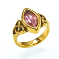 Detail of a pink marquise gemstone and Celtic knot design on a gold-plated ring - 7 / Gold Pink Zirconia