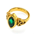 Detail of vintage gold ring featuring marquise green gemstone and Celtic knot carvings - 7 / Gold Green Zirconia
