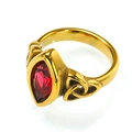 Macro shot of gold-plated Celtic knot band with a large marquise cut red gemstone - 7 / Gold Plated Rose Red Zirconia