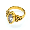 Gold titanium ring with marquise-cut gemstone and Celtic knot cutouts on white background - 7 / Gold White Zirconia