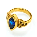 Detail of blue marquise gemstone ring with gold celtic knot engravings on stainless steel - 7 / Gold Plated Blue Zirconia