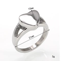 Polished silver heart cremation urn ring for ashes with 10mm ornament height and 21mm diameter - US 6 / Silver