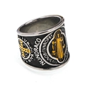 Bague rétro en acier inoxydable croix d'exorcisme Saint-Benoît en argent et or - US 7 / Or & Argent