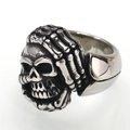 Retro punk gothic skeleton hand skull ring for men in 3D carved vintage stainless steel - US 7 / Steel