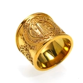 Bague croix Saint Benoît vintage en acier inoxydable doré avec relief gothique rétro - US 7 / Or