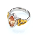 Macro detail of marquise cut orange stone and golden celtic knot on steel ring - 7 / Two-tone Gold Silver Champagne Zircon