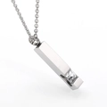 Polished stainless steel column perfume bottle necklace with square crystal pendant - Steel