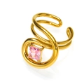 Detailansicht des 18k vergoldeten Rings mit hohler Linie und rosa Zirkonstein - Einstellbar Offen / Gold Rosa Zirkonia