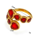 Gold plated titanium steel open ring with heart-shaped red zircon stones for women - US 6 / Gold Red Zirconia