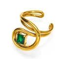 18 Karat vergoldeter Edelstahlring mit quadratischem grünem Edelstein und Hohllinien - Einstellbar Offen / Gold Grüner Zirkonia