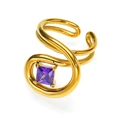 Moderner 18k vergoldeter Titanring mit lila Zirkonia im Doppellinien-Design - Einstellbar Offen / Gold Violetter Zirkonia