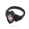 Detail view of gothic black titanium ring featuring a pink marquise gemstone inlay - 7 / Black with Pink Zirconia
