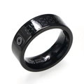 Black smart ring with LED display and touch control on polished mirror finish surface - US 8 / Black with Cable