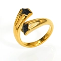 Gold bypass ring featuring black star-shaped stones with a polished matte finish - US 6 / Black Star Wrap Ring Style (Gold Color Style 5)