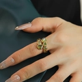 Adjustable gold titanium steel ring featuring six heart-shaped green zircons for women - Gold Olive Green Zirconia