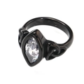 Detail of black plated ring with marquise-cut zircon and Celtic knot hollow design - 7 / Black/White Zirconia