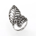 Vintage Silberring im Blattdesign mit Kristallen und hohl ausgearbeitetem Stil - US 6 / Stahlfarben Weißer Zirkon