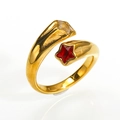 Anello in acciaio inossidabile placcato oro 18K con stelle di zirconi rossi e bianchi - US 6 / Stile a contrasto di colore a doppia stella rossa e bianca (stile oro 3)