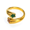 Detail of 18K gold star ring featuring green and pink zircon stones on a white surface - US 6 / Green & Pink Double Star Trendy Style (Gold Style 15)