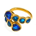 18k gold heart-to-heart ring with blue zircon stones in elegant crossed open design - Gold Plated Blue Zirconia