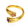 Detail of bypass ring with star charms featuring pink glitter and deep red stones - US 6 / Pink Orange Red Star Fashion Style (Gold Style 13)