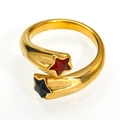 Detail macro of a gold 18K star ring with red and black zircon stones on white background - US 6 / Black & Red Double Star Style (Gold Style 10)