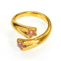 Macro detail of 18K gold star ring with two pink five-pointed zircon gemstones - US 6 / Double Pink Star Polished Style (Gold Style 6)