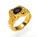 Detailed close-up of a gold lava textured ring featuring a black oval gemstone inlay - Size 6 / Gold Black Zirconia